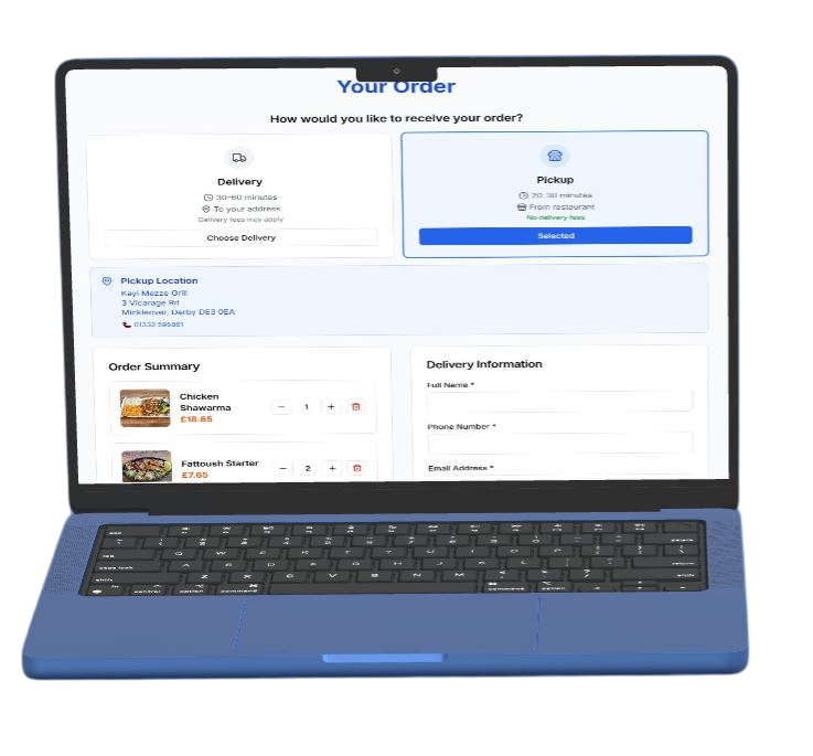 Desktop food ordering checkout interface