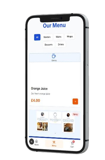 Mobile food ordering app interface